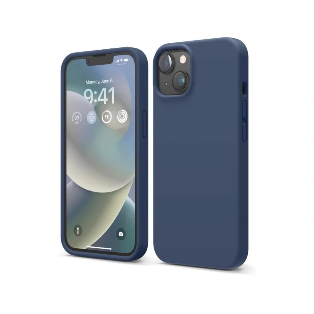 Navy iPhone 14 Case, Liquid Silicone Case, Full Body Protective Cover